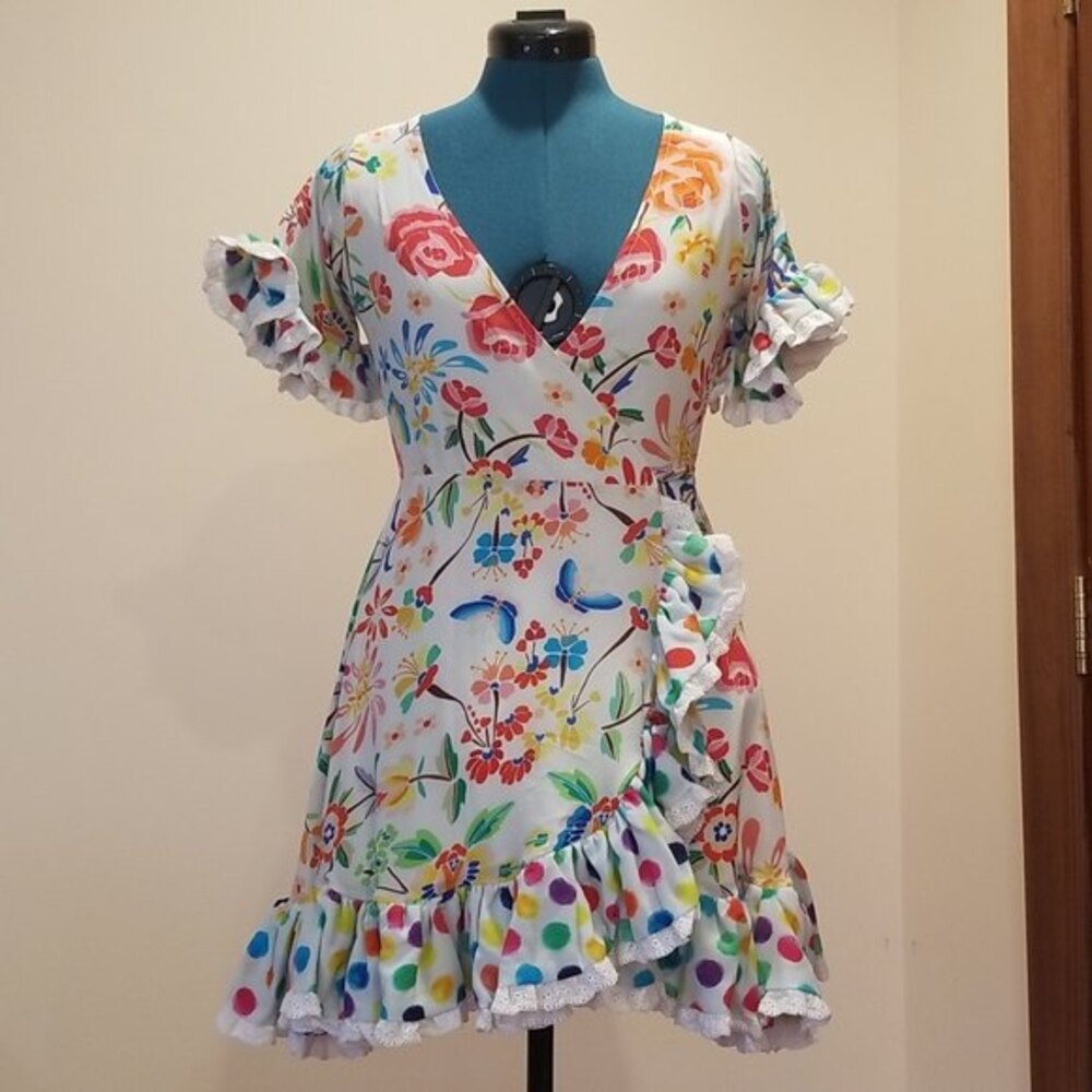 NWT All Things Mochi Valeria White Wrap Floral Mini Dress, size XS - Picture 6 of 15